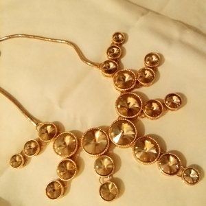 Goldtone and Faceted Glass Statement Bib Pendant Necklace